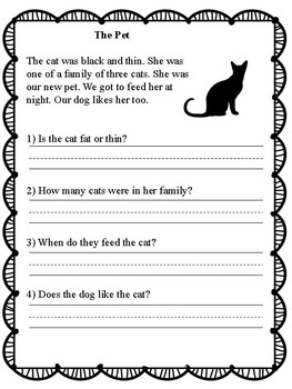 1st Grade Reading Comprehension Passages & Questions - No Prep - 4 Passages