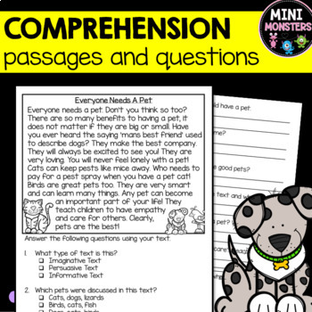 Preview of 1st Grade Reading Comprehension Passages and Questions, Set 4