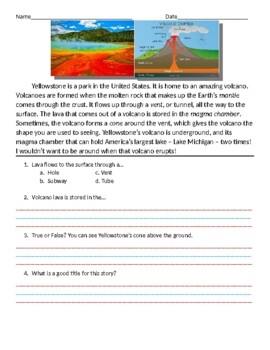 Preview of 1st Grade Reading Comprehension - Volcanoes