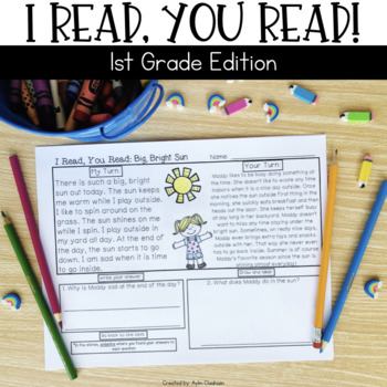Preview of 1st Grade Reading Homework | I Read, You Read Passages and Comprehension