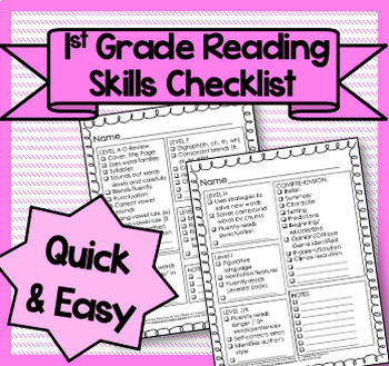 1st Grade Reading Skills Checklist by Miz Riz Elementary Resources