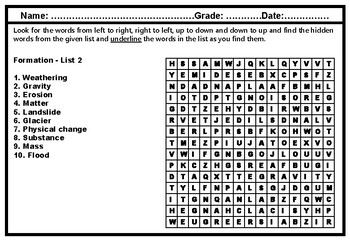 1st Grade Science, Earth Science, Word Search Worksheets by Swati Sharma