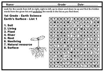 90 1st grade science vocabulary word search puzzle worksheets no prep