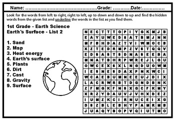 90 1st grade science vocabulary word search puzzle worksheets no prep