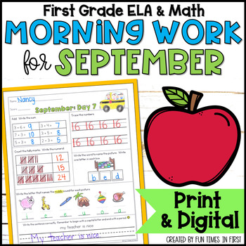 Preview of 1st Grade September Morning Work Math & ELA Spiral Review - Printable & Digital