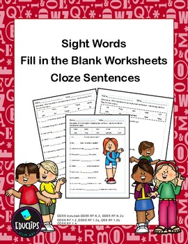 Preview of 1st Grade Sight Words - Worksheets - Fill in the Blank Cloze Sentences Word Bank