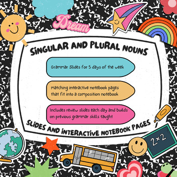 Preview of 1st Grade Singular and Plural Nouns Slides with Matching Notebook Pages