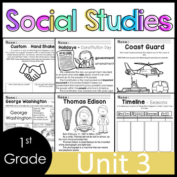 Preview of 1st Grade - Social Studies - Unit 3 - Holidays, Time, Chronology, more