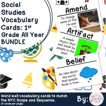 Preview of 1st Grade Social Studies Vocabulary Cards: All Year Bundle