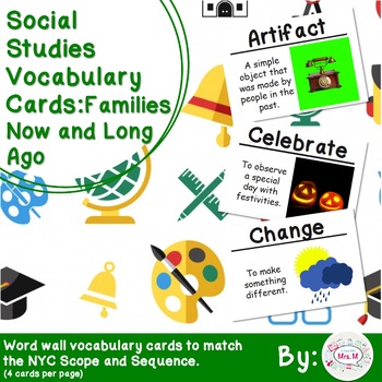 Preview of 1st Grade Social Studies Vocabulary Cards: Families, Now and Long Ago