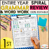 1st Grade Language Spiral Review & Quizzes | Grammar Homework or Morning Work