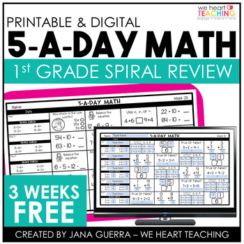 Preview of 1st Grade Spiral Math Review | 3 Weeks FREE | Back to School Math