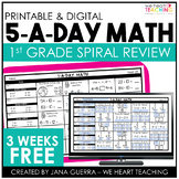 1st Grade Spiral Math Review | 3 Weeks FREE | Back to School Math