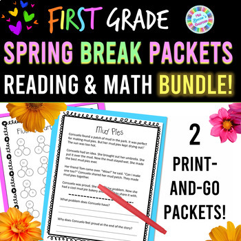 Preview of 1st Grade Spring Break Packet BUNDLE | Reading and Math Packets | No Prep