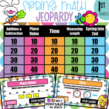 Preview of 1st Grade Spring Math Jeopardy Review Game [EDITABLE]