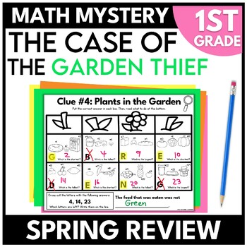 Preview of Spring Math Mystery 1st Grade End of Year Math Review Garden Escape Room Game