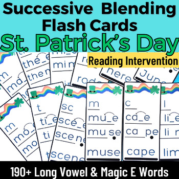 Preview of 1st Grade St. Patrick's Long Vowel Silent E Word Successive Blending Flash Cards
