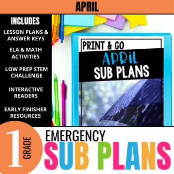 Preview of 1st Grade Sub Plans: April Emergency Substitute Plans & Activities