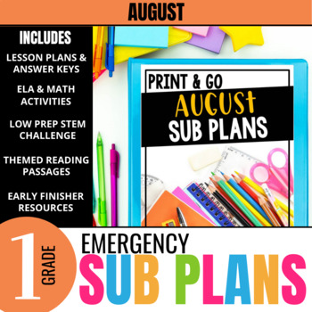 Preview of 1st Grade Sub Plans: August Emergency Substitute Plans & Library Lion Activities