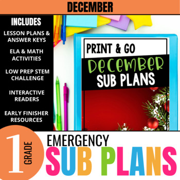 Preview of 1st Grade Sub Plans: December Emergency Substitute Plans & Activities