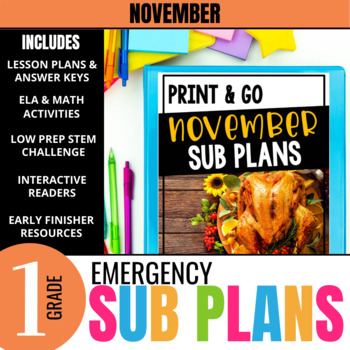 Preview of 1st Grade Sub Plans: Fall Emergency Substitute Plans & November Activities
