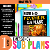 1st Grade Sub Plans: Fall Emergency Substitute Plans & Nov