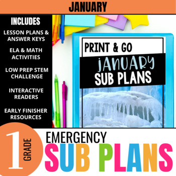 Preview of 1st Grade Sub Plans: January Emergency Substitute Plans & Activities