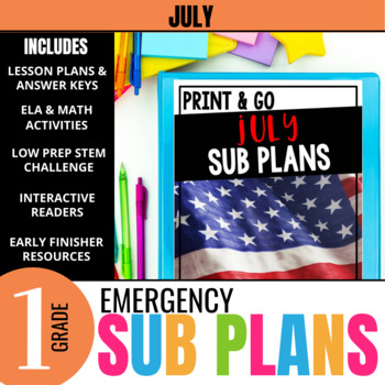 Preview of 1st Grade Sub Plans: July Emergency Substitute Plans & Activities