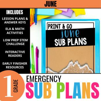Preview of 1st Grade Sub Plans: June Emergency Substitute Plans & Activities