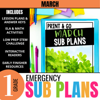 Preview of 1st Grade Sub Plans: March Emergency Substitute Plans & Activities