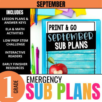 Preview of 1st Grade Sub Plans: September Emergency Substitute Plans & Activities