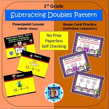 Preview of 1st Grade Subtraction 4 - Doubles Pattern Powerpoint Lesson & Boom Cards