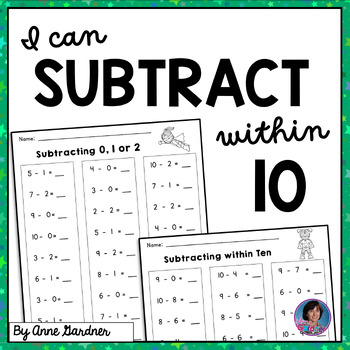 Preview of 1st Grade Subtraction Fact Fluency Practice Worksheets within (to) 10