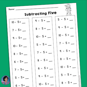 1st Grade Subtraction Fact Fluency Practice Worksheets within (to) 10