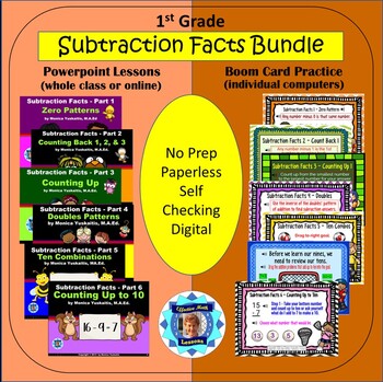 Preview of 1st Grade Subtraction Facts Bundle - 6 Powerpoint Lessons & 7 Boom Card Sets