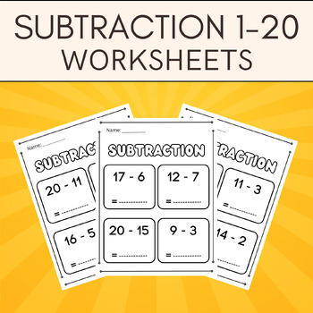 Preview of 1st Grade Subtraction, Math Worksheets Within 20. Printable Practice Pages