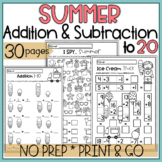 1st Grade Summer Math Review Addition and Subtraction to 2