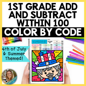 Preview of 1st Grade Summer Color by Code: Add and Subtract within 100, 1.NBT.C4, 1.NBT.C.6