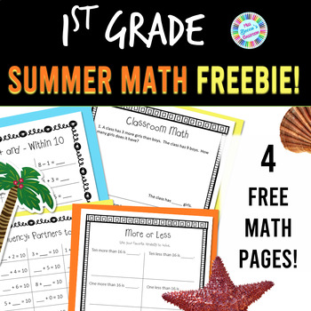 Preview of 1st Grade Summer Math FREEBIE - Comparison Word Problems, 1 & 10 More & Less