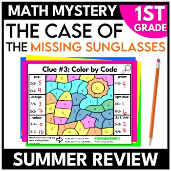 Preview of 1st Grade Math Mystery Summer Review Beach Day End of Year Escape Room Game