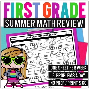 Preview of 1st Grade Summer End of Year Math Review Packet | Summer School Math Activities
