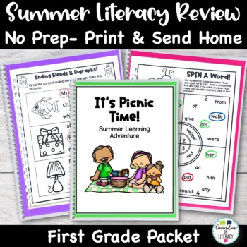 Preview of First Grade Summer Work Packet Fun End of Year ELA Reading Writing Activities