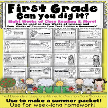 Preview of 1st Grade Summer Review Retention JUNE Themed Reading Google Slides™ & PDFs