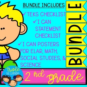 Preview of 2nd Grade TEKS Checklist & I Can Posters BUNDLE