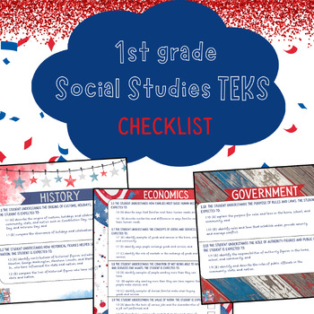 Preview of 1st Grade TEKS Social Studies Checklist, Tracker