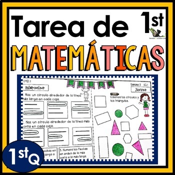 Preview of 1st Grade Math Homework in Spanish Tarea de Matemáticas 1st Q w/ Digital Option