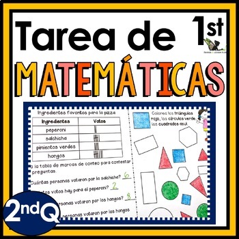 Preview of 1st Grade Math Homework in Spanish Tarea de Matemáticas 2nd Q w/ Digital Option