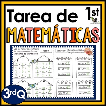 Preview of 1st Grade Math Homework in Spanish Tarea de Matemáticas 3rd Q w/ Digital Option