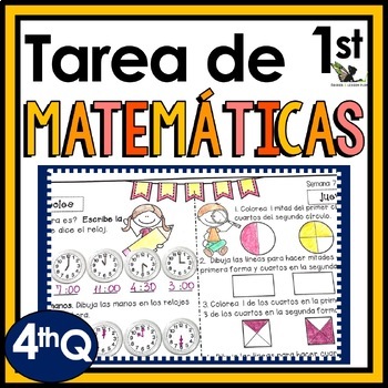 Preview of 1st Grade Math Homework in Spanish Tarea de Matemáticas 4th Q w/ Digital Option