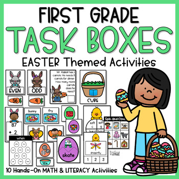 Preview of 1st Grade Task Boxes | Math & Literacy Activities | Easter